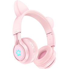 Купить Bluetooth-гарнитура Hoco W39 Cat ear Kids розовые (детские, разноцветная подсветка ушек)